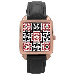 Vintage Style Seamless Black White And Red Tile Pattern Wallpaper Background Rose Gold Leather Watch  by Simbadda