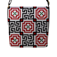 Vintage Style Seamless Black White And Red Tile Pattern Wallpaper Background Flap Messenger Bag (l)  by Simbadda