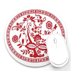 Red Vintage Floral Flowers Decorative Pattern Round Mousepads by Simbadda