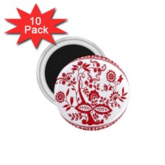 Red Vintage Floral Flowers Decorative Pattern 1 75  Magnets (10 Pack)  by Simbadda