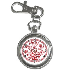 Red Vintage Floral Flowers Decorative Pattern Key Chain Watches by Simbadda