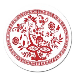 Red Vintage Floral Flowers Decorative Pattern Magnet 5  (round) by Simbadda