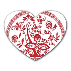 Red Vintage Floral Flowers Decorative Pattern Heart Mousepads by Simbadda