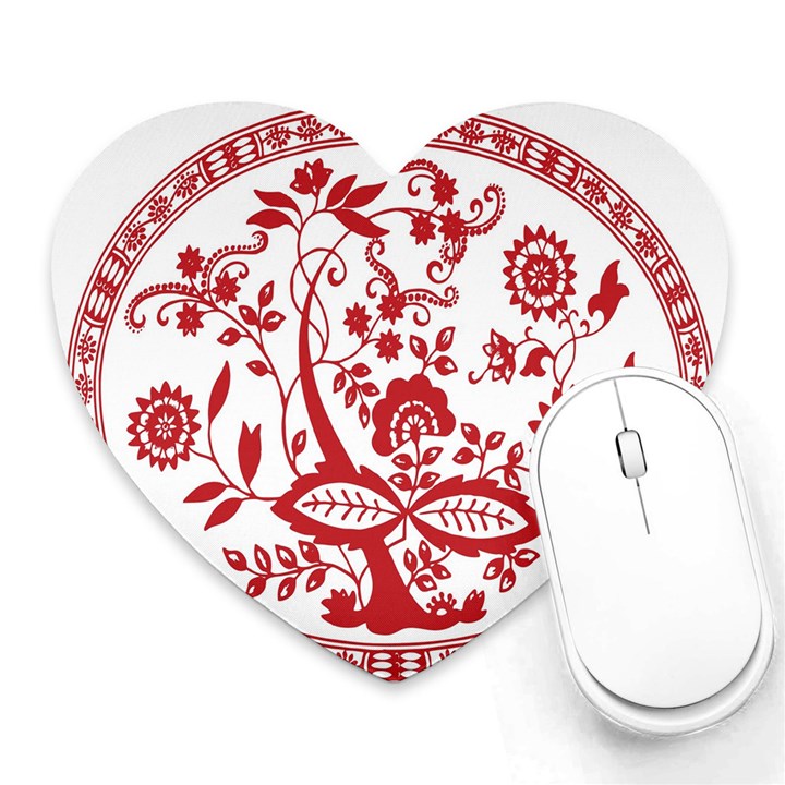 Red Vintage Floral Flowers Decorative Pattern Heart Mousepads