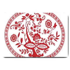 Red Vintage Floral Flowers Decorative Pattern Large Doormat  by Simbadda