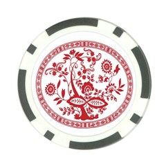 Red Vintage Floral Flowers Decorative Pattern Poker Chip Card Guard by Simbadda