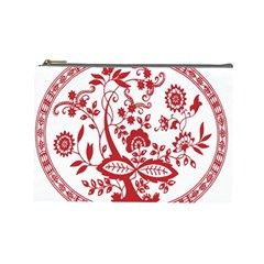 Red Vintage Floral Flowers Decorative Pattern Cosmetic Bag (large)  by Simbadda