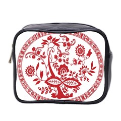 Red Vintage Floral Flowers Decorative Pattern Mini Toiletries Bag 2-side by Simbadda