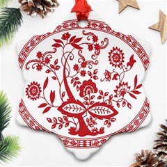 Red Vintage Floral Flowers Decorative Pattern Snowflake Ornament (two Sides) by Simbadda