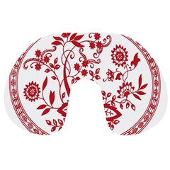 Red Vintage Floral Flowers Decorative Pattern Travel Neck Pillows by Simbadda