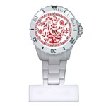 Red Vintage Floral Flowers Decorative Pattern Plastic Nurses Watch Front