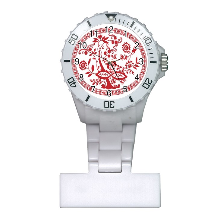 Red Vintage Floral Flowers Decorative Pattern Plastic Nurses Watch