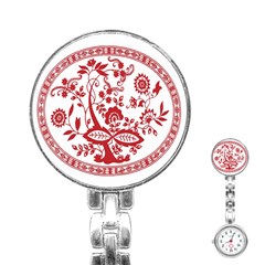 Red Vintage Floral Flowers Decorative Pattern Stainless Steel Nurses Watch by Simbadda