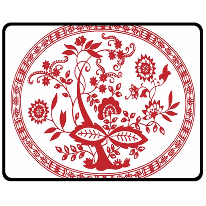 Red Vintage Floral Flowers Decorative Pattern Double Sided Fleece Blanket (Medium) 