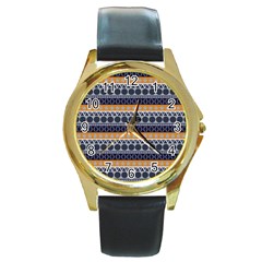 Abstract Elegant Background Pattern Round Gold Metal Watch by Simbadda