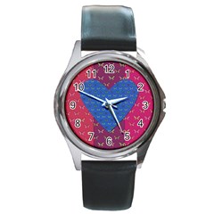 Butterfly Heart Pattern Round Metal Watch by Simbadda