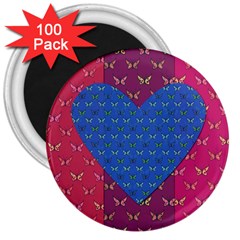 Butterfly Heart Pattern 3  Magnets (100 Pack) by Simbadda