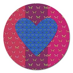 Butterfly Heart Pattern Magnet 5  (round) by Simbadda