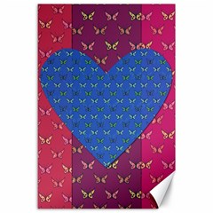 Butterfly Heart Pattern Canvas 24  X 36  by Simbadda