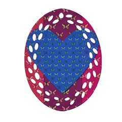 Butterfly Heart Pattern Oval Filigree Ornament (two Sides)