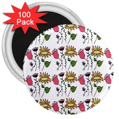 Handmade Pattern With Crazy Flowers 3  Magnets (100 Pack) by Simbadda