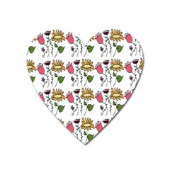 Handmade Pattern With Crazy Flowers Heart Magnet by Simbadda