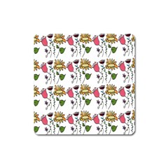 Handmade Pattern With Crazy Flowers Square Magnet by Simbadda