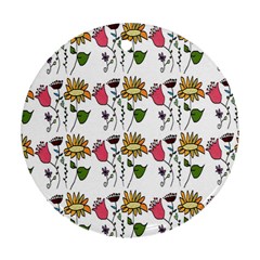 Handmade Pattern With Crazy Flowers Round Ornament (two Sides) by Simbadda