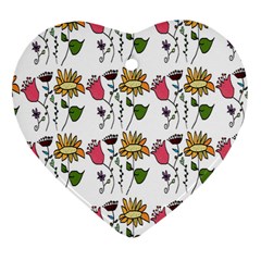 Handmade Pattern With Crazy Flowers Heart Ornament (two Sides) by Simbadda