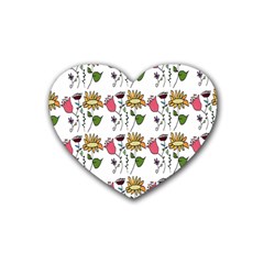 Handmade Pattern With Crazy Flowers Rubber Coaster (heart)  by Simbadda