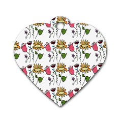 Handmade Pattern With Crazy Flowers Dog Tag Heart (one Side) by Simbadda