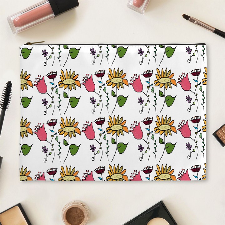 Handmade Pattern With Crazy Flowers Cosmetic Bag (XL)