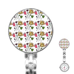 Handmade Pattern With Crazy Flowers Stainless Steel Nurses Watch by Simbadda