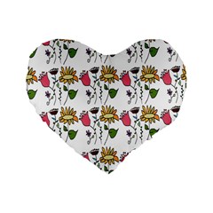 Handmade Pattern With Crazy Flowers Standard 16  Premium Flano Heart Shape Cushions by Simbadda