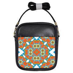 Digital Computer Graphic Geometric Kaleidoscope Girls Sling Bags by Simbadda