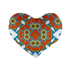 Digital Computer Graphic Geometric Kaleidoscope Standard 16  Premium Flano Heart Shape Cushions by Simbadda