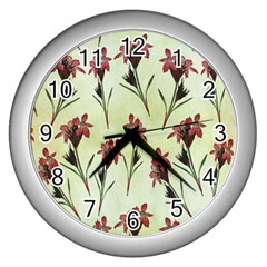 Vintage Style Seamless Floral Wallpaper Pattern Background Wall Clocks (silver)  by Simbadda