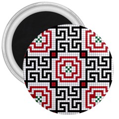 Vintage Style Seamless Black, White And Red Tile Pattern Wallpaper Background 3  Magnets by Simbadda