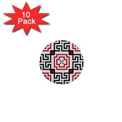 Vintage Style Seamless Black, White And Red Tile Pattern Wallpaper Background 1  Mini Buttons (10 Pack)  by Simbadda