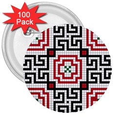 Vintage Style Seamless Black, White And Red Tile Pattern Wallpaper Background 3  Buttons (100 Pack)  by Simbadda