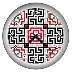 Vintage Style Seamless Black, White And Red Tile Pattern Wallpaper Background Wall Clocks (silver)  by Simbadda