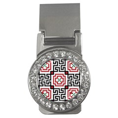 Vintage Style Seamless Black, White And Red Tile Pattern Wallpaper Background Money Clips (cz)  by Simbadda