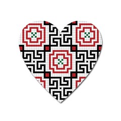 Vintage Style Seamless Black, White And Red Tile Pattern Wallpaper Background Heart Magnet by Simbadda