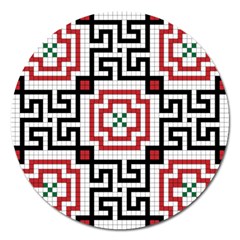 Vintage Style Seamless Black, White And Red Tile Pattern Wallpaper Background Magnet 5  (round) by Simbadda