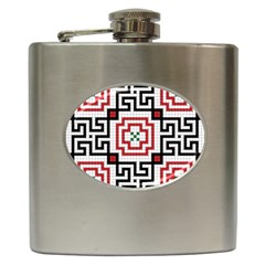 Vintage Style Seamless Black, White And Red Tile Pattern Wallpaper Background Hip Flask (6 Oz) by Simbadda