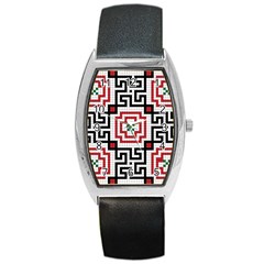 Vintage Style Seamless Black, White And Red Tile Pattern Wallpaper Background Barrel Style Metal Watch by Simbadda