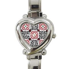 Vintage Style Seamless Black, White And Red Tile Pattern Wallpaper Background Heart Italian Charm Watch by Simbadda