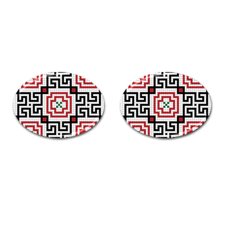 Vintage Style Seamless Black, White And Red Tile Pattern Wallpaper Background Cufflinks (Oval)