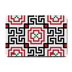 Vintage Style Seamless Black, White And Red Tile Pattern Wallpaper Background Small Doormat  by Simbadda