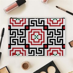 Vintage Style Seamless Black, White And Red Tile Pattern Wallpaper Background Cosmetic Bag (large)  by Simbadda